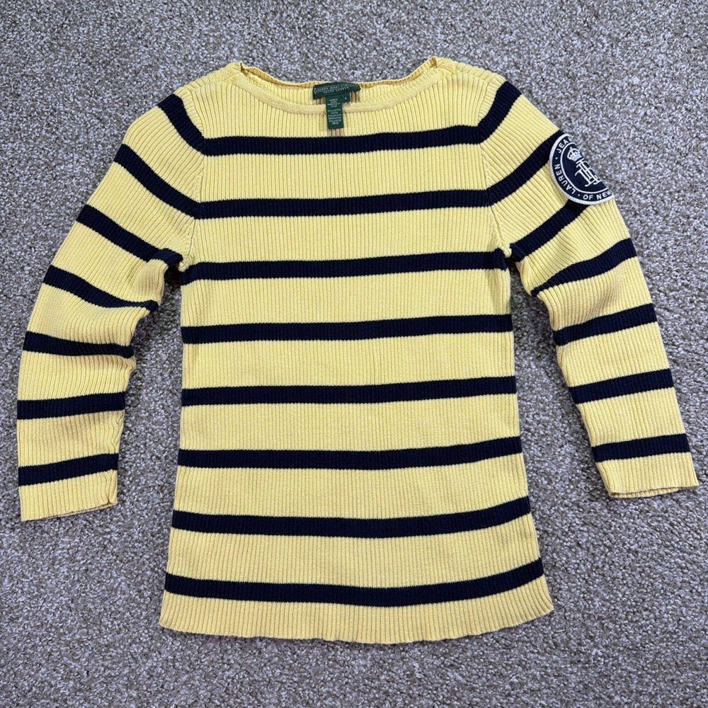 Vintage Lauren Ralph Lauren Striped Slim Fit Sweater S 90s Crest Beach Aesthetic